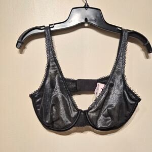Victoria's Secret Unlined Plunge Bra Black Shimmery 36D Lace Trim